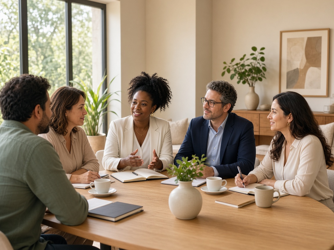 A diverse team in a meeting about emotional health at work